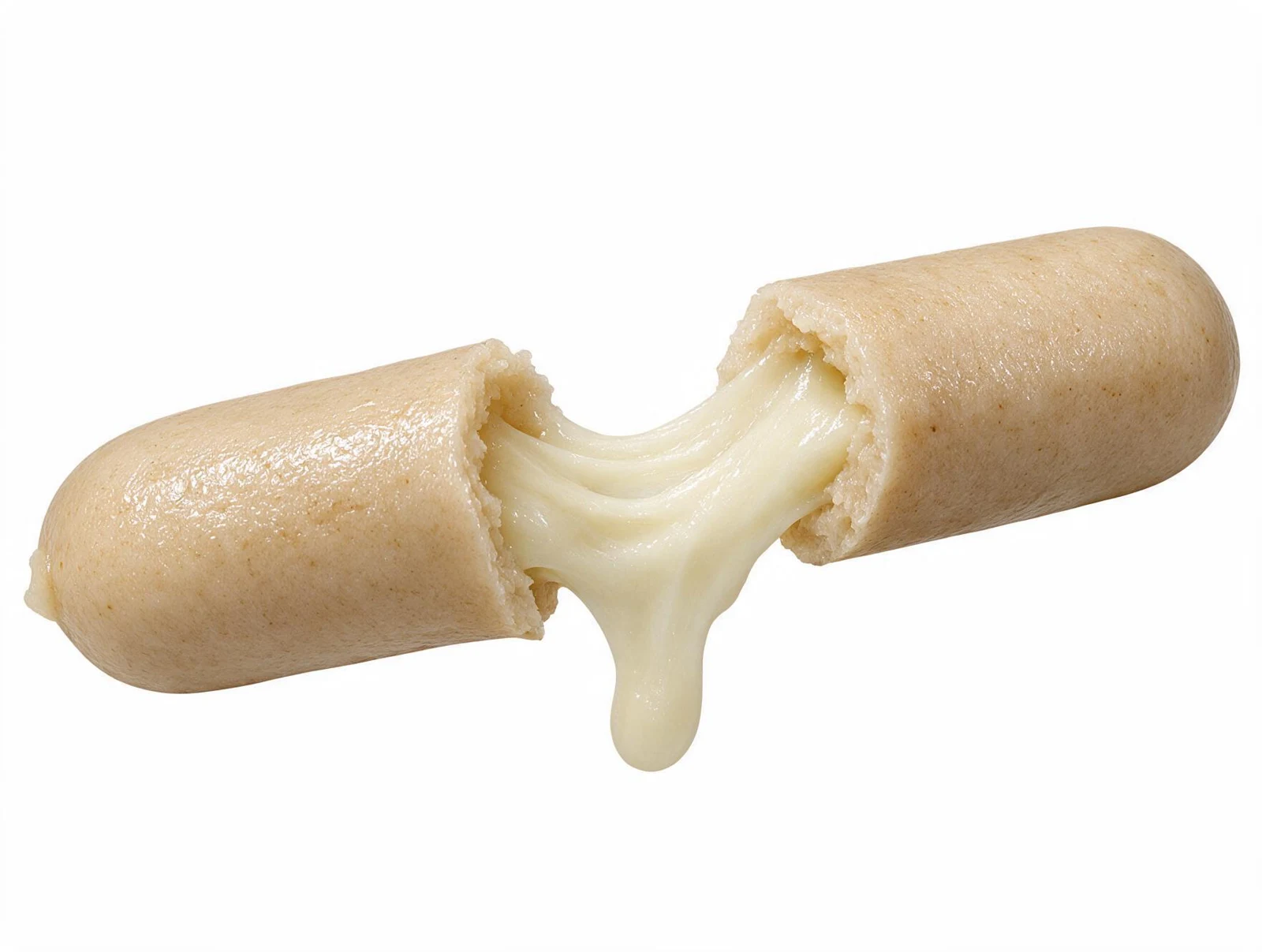 Two halves of cheese tteok with melted cheese between them