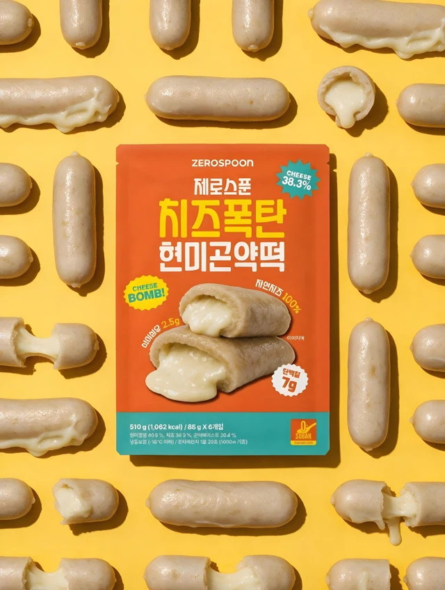 Orange pouch and tteok on yellow